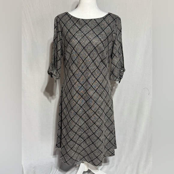 American Living Gray Sheath Dress with Tie Sleeve Closure Size 14 - Picture 1 of 8